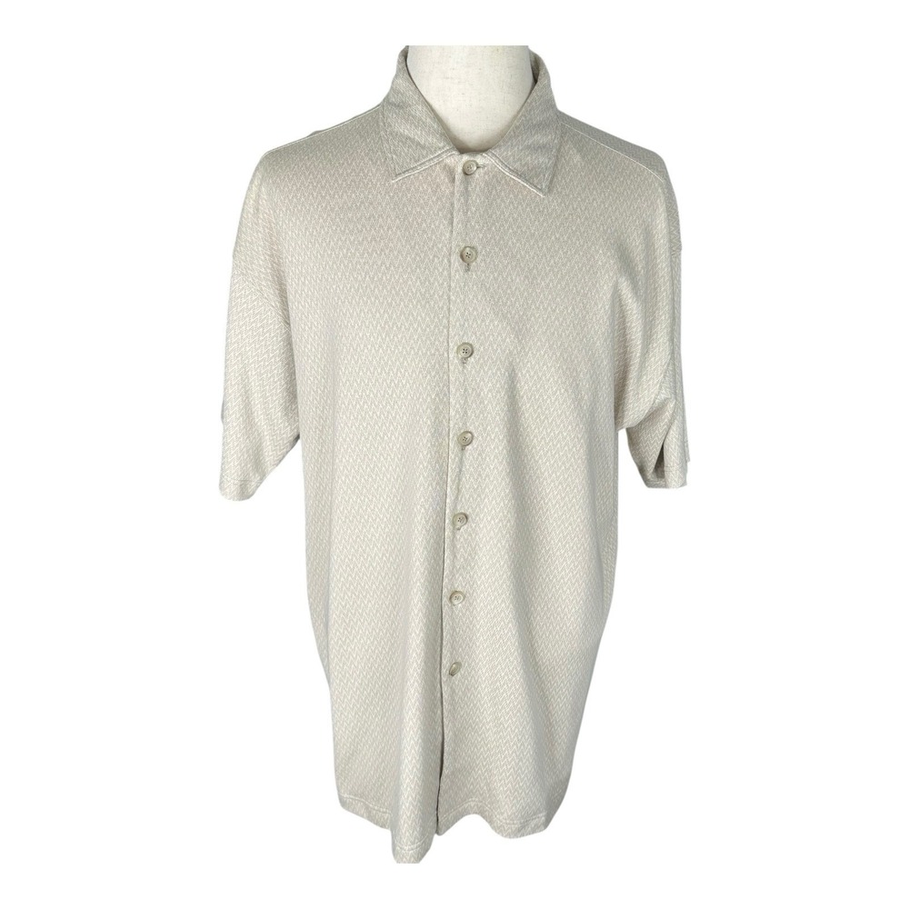 Perry Ellis Men's Shirt Button Up L Short‎ Sleeve Beige Moss 100% Cotton NWT